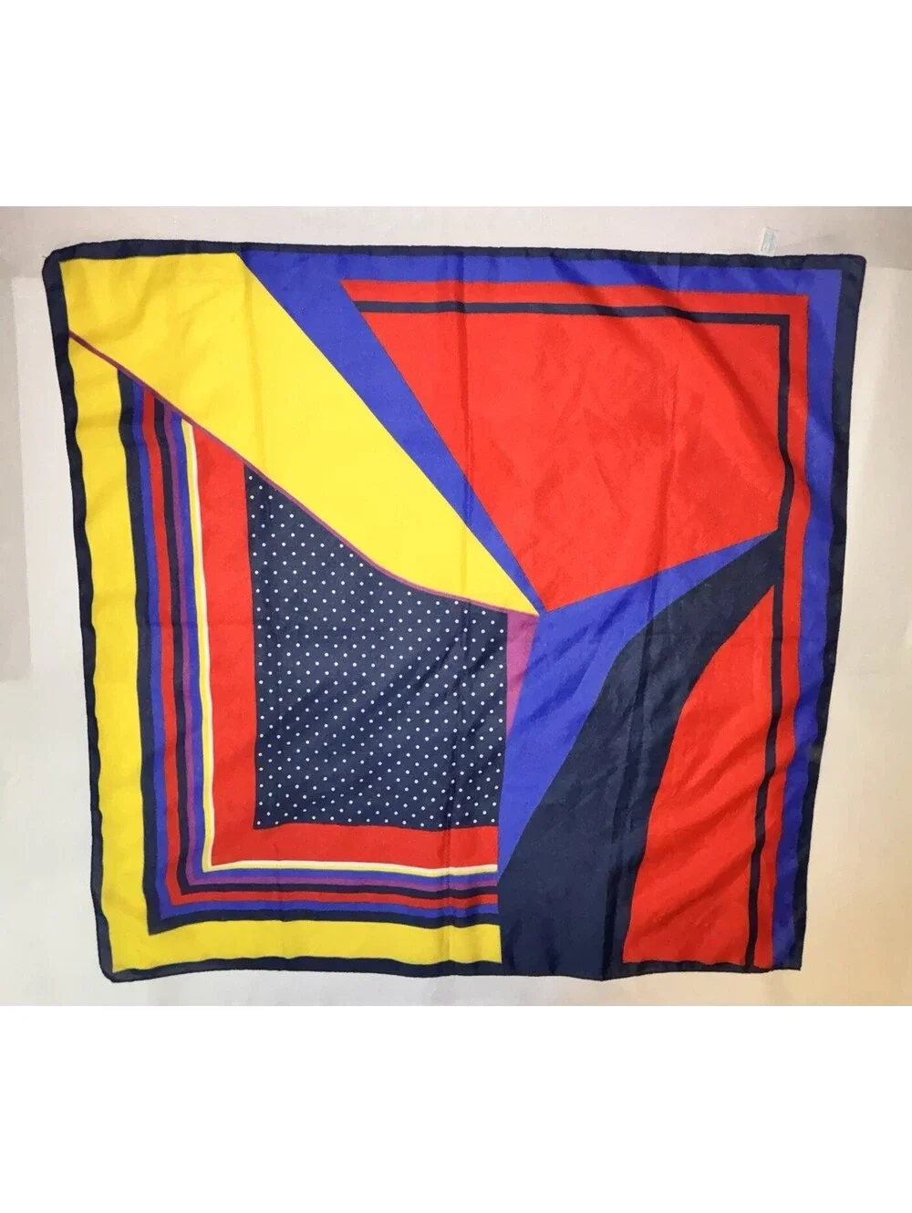 Vtg Baar Beards Scarf Italy Polyester 31” Square Geometric Polka Dot Colorblock